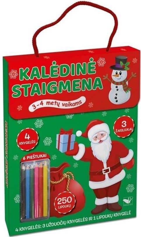 Kalėdinė staigmena 3-4 m.4 knygelės su lipdukais, 6 pieštukais ir 3 žaisliukais