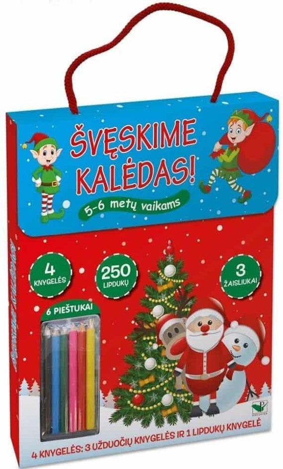 Švęskime Kalėdas! 5-6 m.4 knygelės su lipdukais, 6 pieštukais ir 3 žaisliukais
