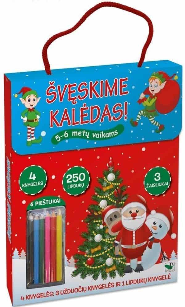 Švęskime Kalėdas! 5-6 m.4 knygelės su lipdukais, 6 pieštukais ir 3 žaisliukais