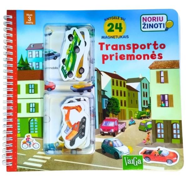 Knygelė su 24 magnetukais. Transporto priemonės